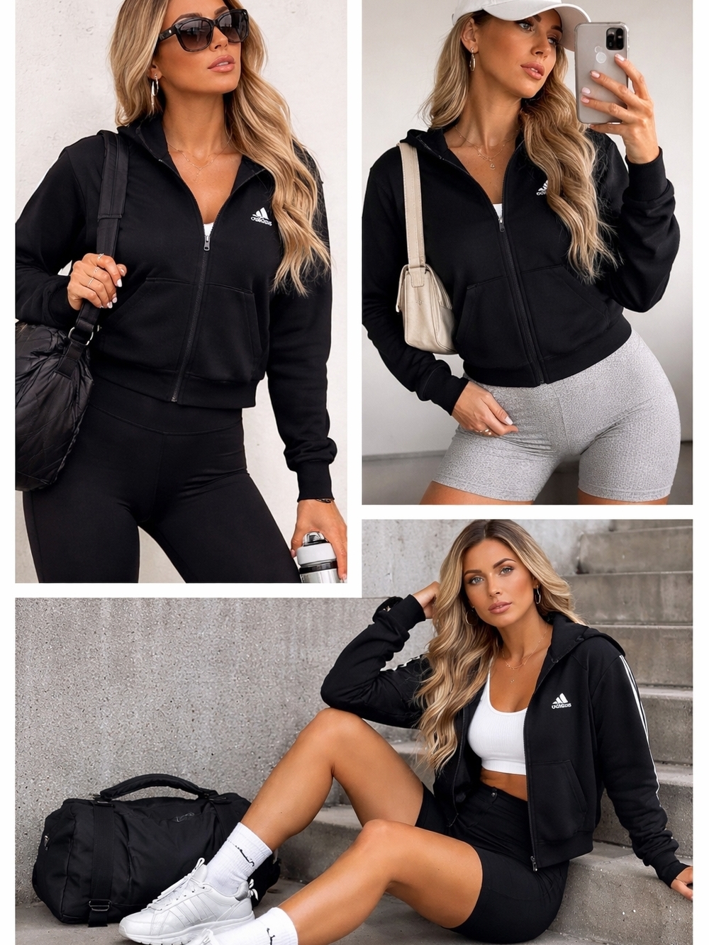 adidas Black Zip-Up Cropped Hoodie